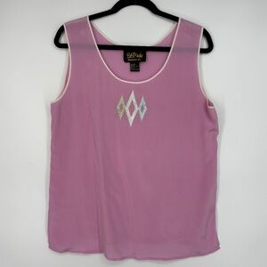 Bob Mackie Wearable Art Womens Medium Tank Top Orchid Pink Embroidered 100% Silk